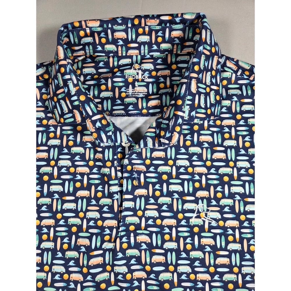 Rhoback Men's Polo The Perfect Wave All Over Print EUC Size L